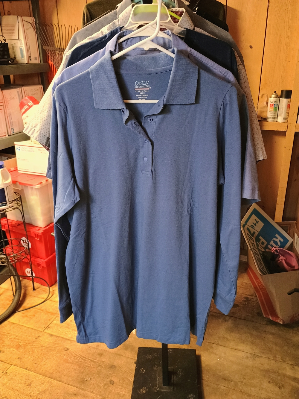 Only Necessities Long-Sleeve Polo Shirt in Blue Bin 6